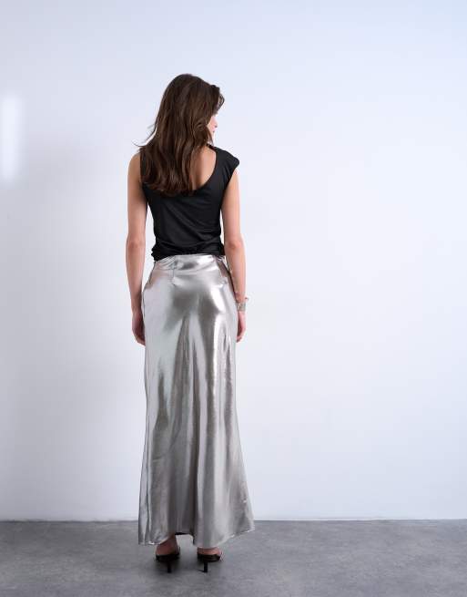 Topshop – Silvermetallisk midikjol med knut, 3 av 5