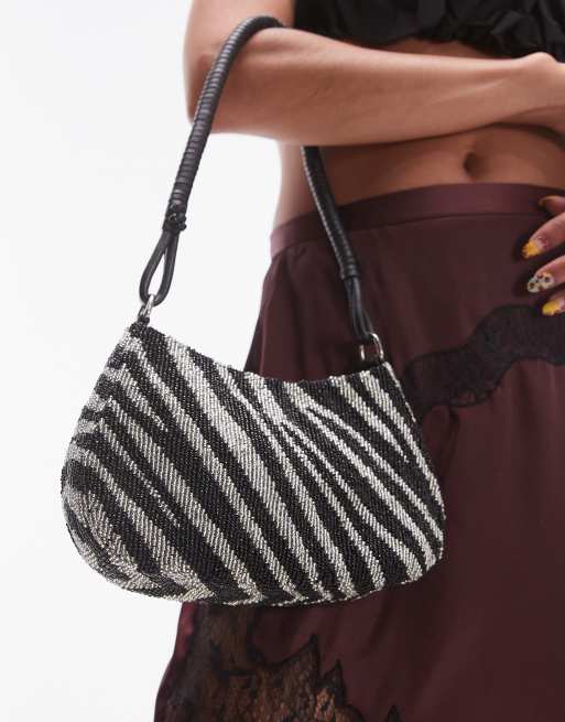 Topshop Simao Schultertasche mit perlenbesetztem Zebraprint