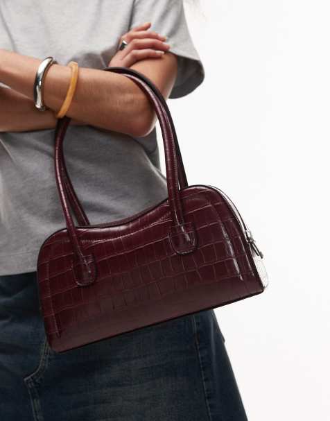 Topshop - Simba - Sac porté épaule structuré effet croco - Bordeaux - view 1