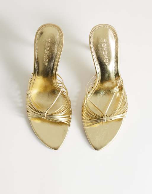 Topshop Simba strappy mule high sandal in gold, 2 of 4