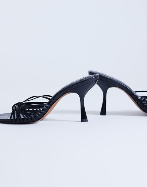Topshop Simba strappy mule high sandals in black, 4 of 4