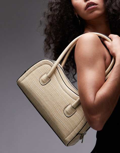 Topshop Simba structured shoulder bag in buttermilk croc - view 1