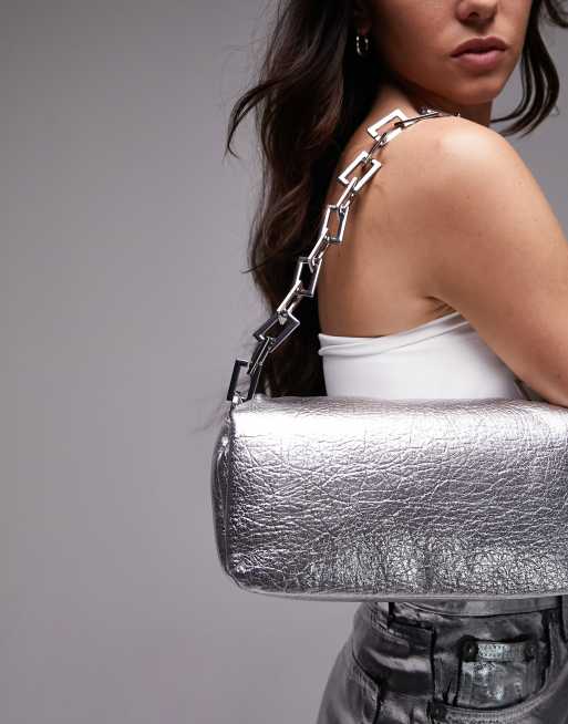 Topshop - Simone - Borsa da spalla argento soffice