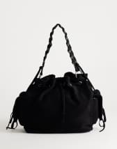 Topshop Simone suedette pocket detail bucket shoulder bag in black