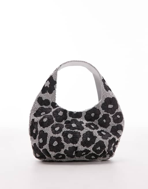 Topshop - Sindri - Borsa nera e argento con decorazione a fiori
