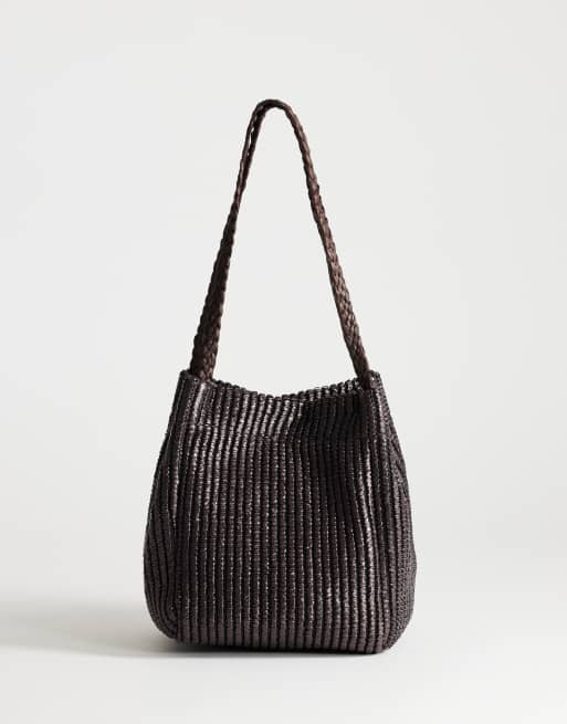 Topshop - Singer - Borsa da spalla color cioccolato intrecciata