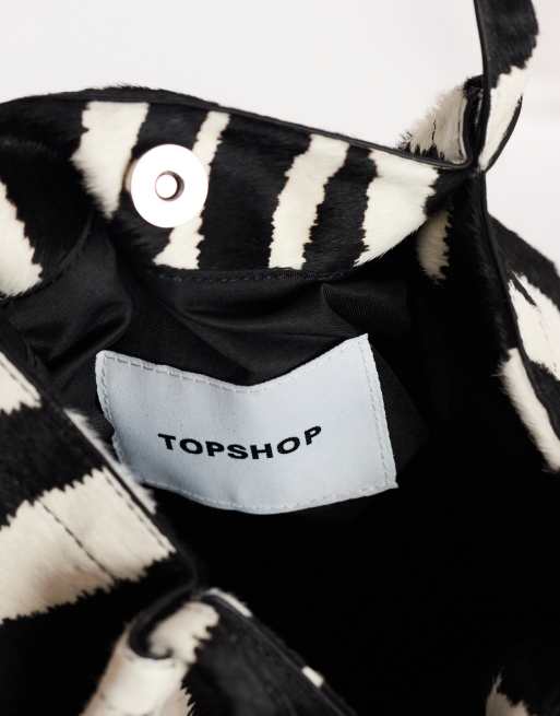 Topshop Singer medium real hair on leather shoulder bag in zebra, 2 of 4