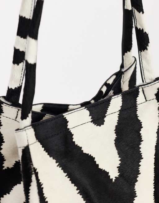 Topshop Singer medium real hair on leather shoulder bag in zebra, 4 of 4