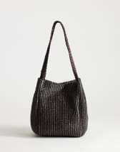 Topshop Singer medium weave shoulder bag in chocolate