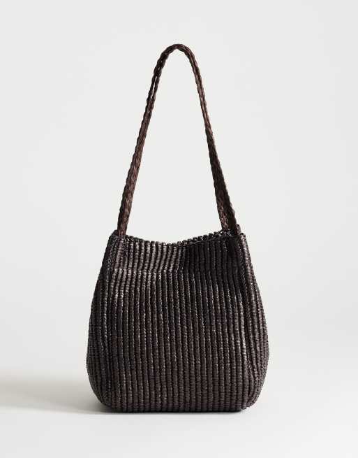 Topshop Singer Schultertasche mit mittlerem Flechtmuster in Schokobraun, 4 von 4