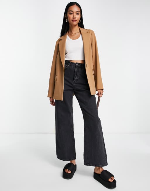 Topshop single breasted jersey blazer in camel