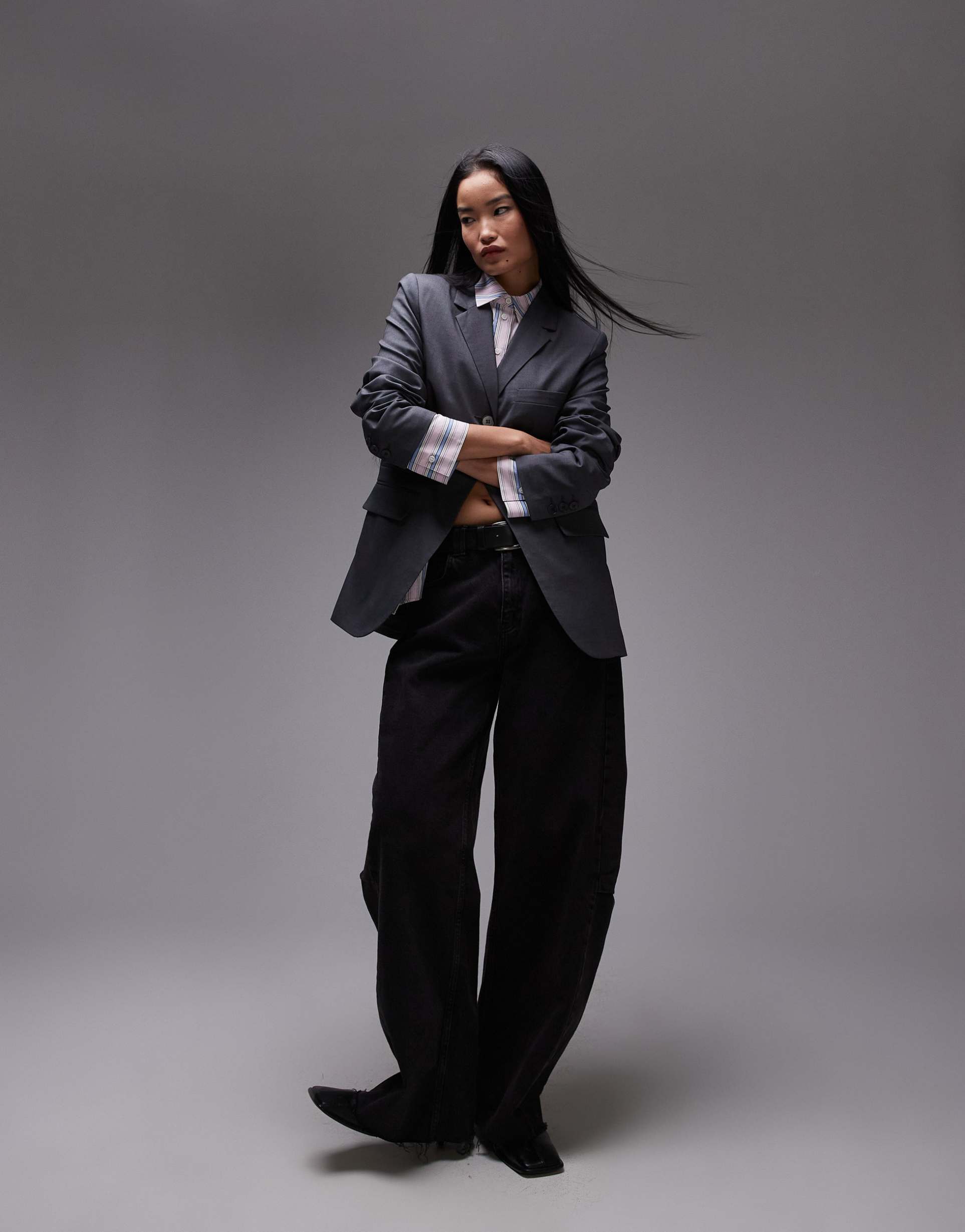 topshop single button tailored blazer in charcoal - part of a set