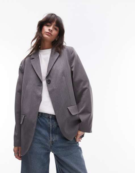 Topshop single button tailored blazer in grey - GREY - view 1