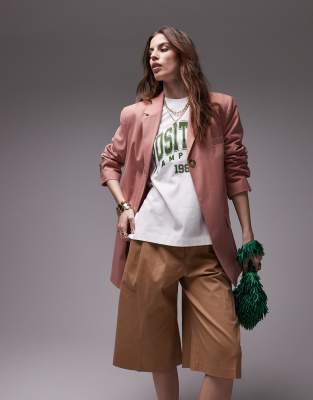 Topshop single button tailored blazer in light pink - LPINK