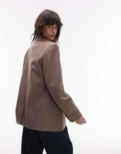 Topshop single button tailored blazer in taupe - STONE, 3 of 4