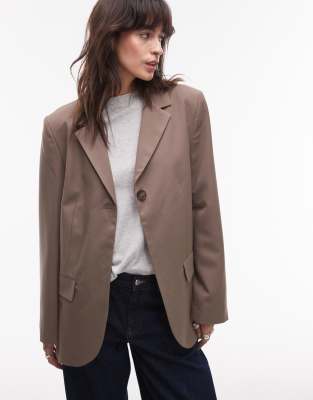 single button tailored blazer in taupe-Neutral