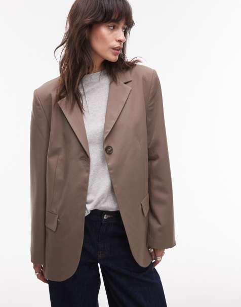 Topshop single button tailored blazer in taupe - view 1