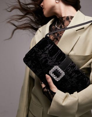 Topshop Sinita Shoulder Bag With Embellished Detail In Black