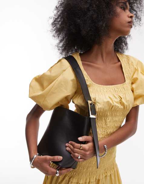 Topshop - Sinitta - Sort skuldertaske i læder - view 1