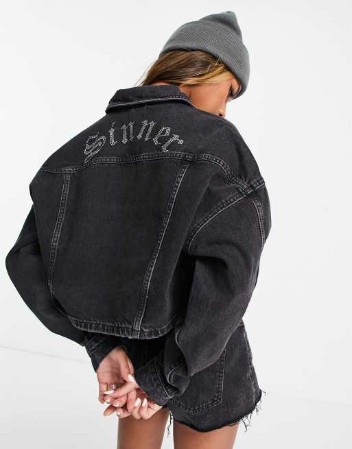 Topshop sinner denim jacket in washed black 