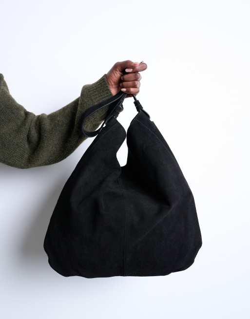 Topshop Siobhan real suede leather shoulder bag in black