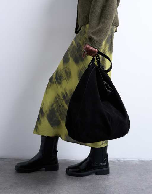 Topshop Siobhan real suede leather shoulder bag in black