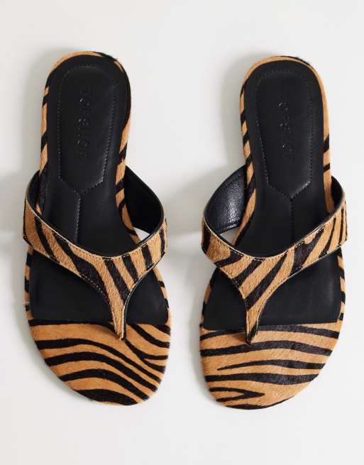 Topshop Sisi flip flops in tiger print hair-on real leather, 2 of 4