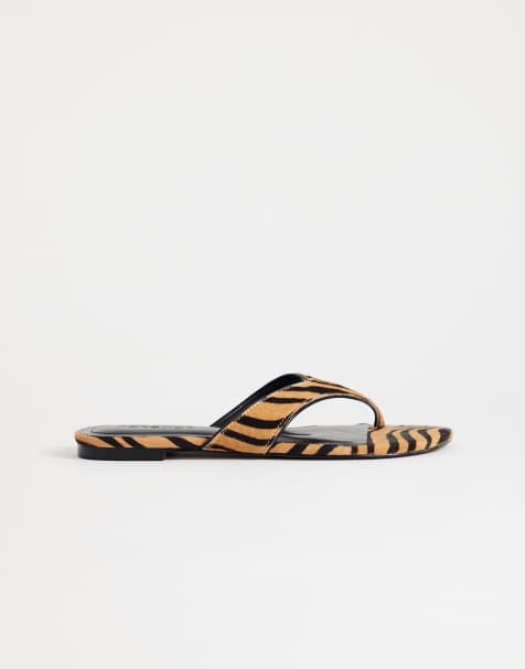Topshop - Sisi - Sandales plates à entredoigt en cuir véritable effet poulain à motif tigré - view 1