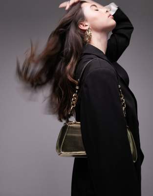 Topshop - Sisi - Schultertasche in Gold mit Kettendetail-Goldfarben