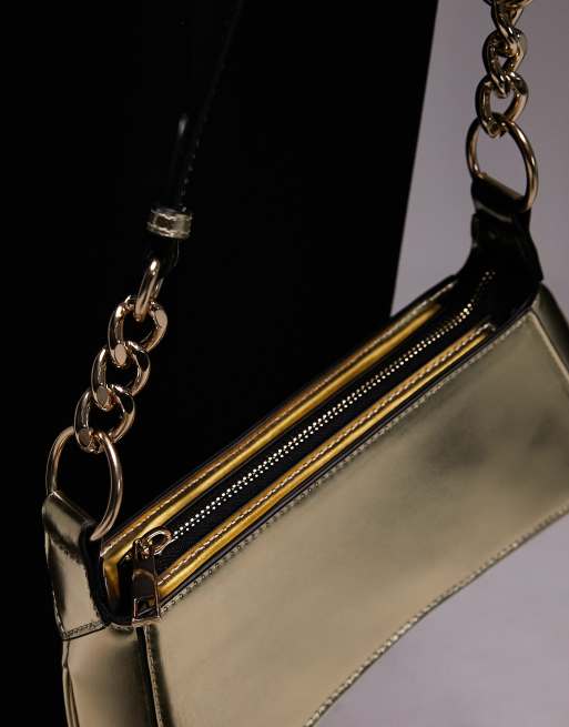 Topshop Sisi Shoulder Bag with Chain Detail in Gold