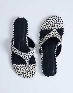 Sisi toe thong flat sandal in dalmatian print hair on real leather