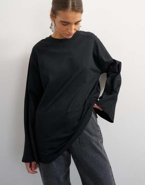 Topshop Skater-Oberteil mit Nahtdetails, langärmlig, in Schwarz - view 1
