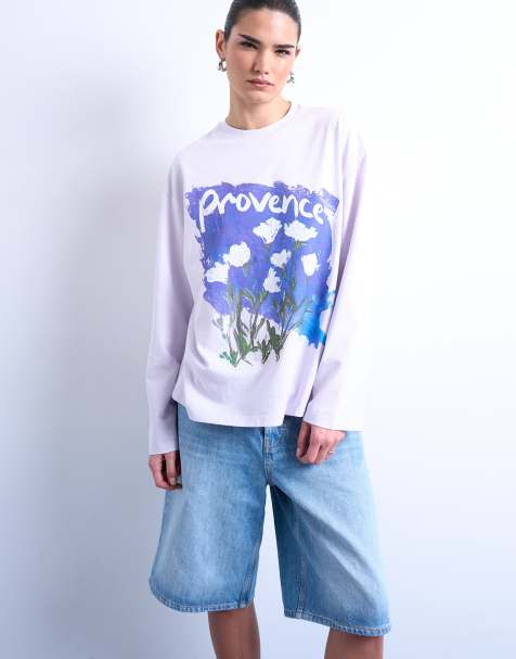 Topshop – Skater-T-Shirt in Flieder mit „Provence“-Grafik - view 1