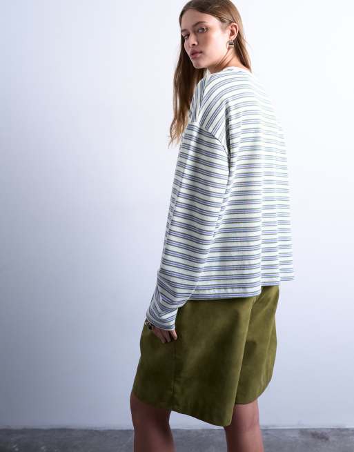 Topshop – Skater-T-Shirt in gestreiftem Ecru, 3 von 4