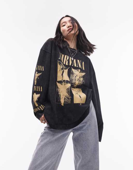 Topshop – Skater-T-Shirt in Schwarz mit lizenziertem Nirvana-Grafikprint