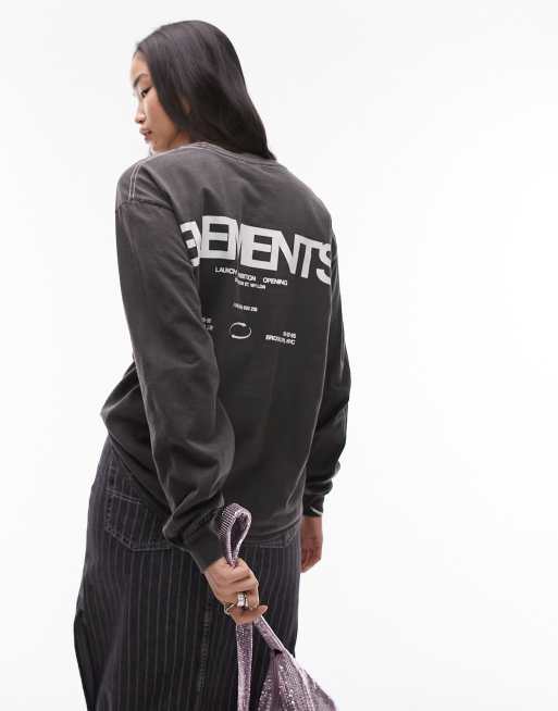 Topshop - Skater T-shirt met lange mouwen en grafische 'Elements'-print in antraciet