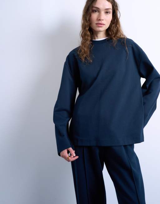 Topshop - Skater T-shirt met lange mouwen in marineblauw 
