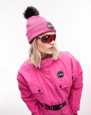 Topshop Ski fur pom beanie in pink
