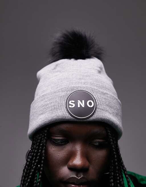 Topshop – Ski – Szara czapka beanie z futrzanym pomponem