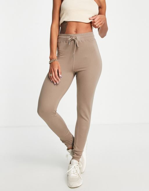 Topshop Skinny fit joggingbroek van zachte geborstelde stof in chocoladebruin ASOS