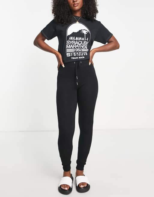 Topshop skinny fit soft brushed trackies in black, 4 of 4