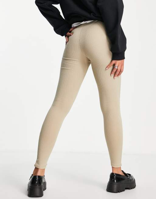 Topshop - Skinny geribbelde legging met hoge taille in taupe , 2 van 4