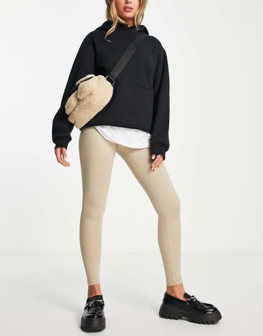Topshop - Skinny geribbelde legging met hoge taille in taupe , 4 van 4