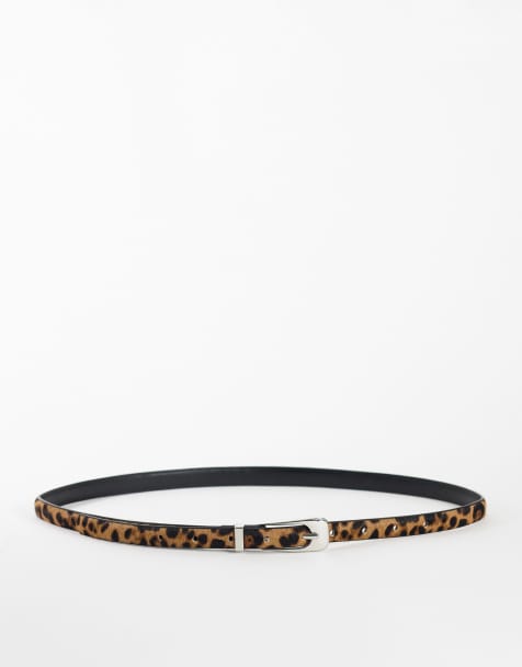 Topshop skinny hair on real leather belt in leopard print - view 1