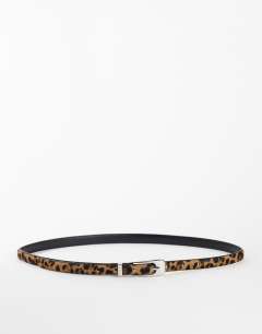 Model wearing Skinny hair on real leather belt in leopard print