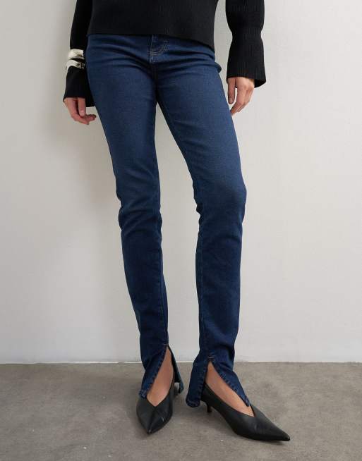 Topshop skinny jeans met hoge taille en split opzij in rinse, 3 van 5