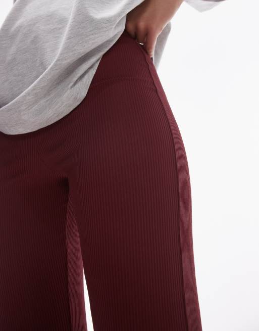 Topshop skinny rib flare in burgundy, 4 of 5