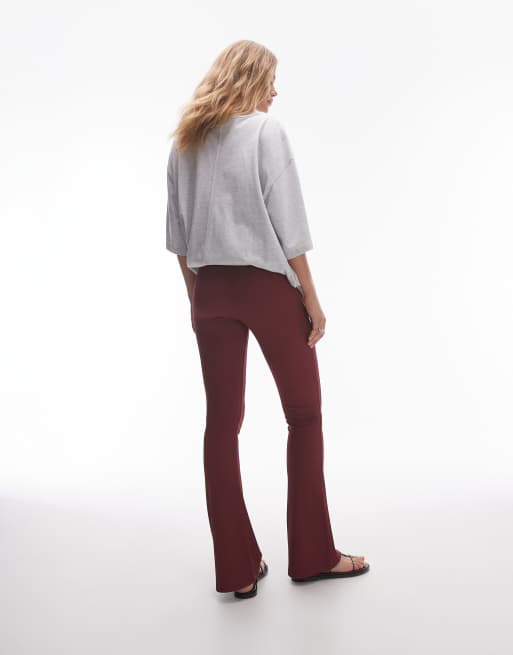 Topshop skinny rib flare in burgundy, 5 of 5