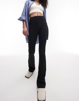 Topshop Hourglass skinny rib flared pants in black