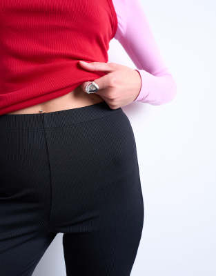 Topshop Skinny Rib Flared Pants In Multi